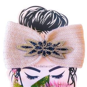 Daisy Gem Flower Design Pale Pink Knit Knot‎ Crochet Handmade Headband